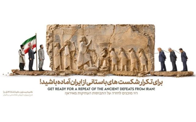 دیوارنگاره جدید شیراز با الهام از سنگنگاره بیستون و نمایش نمادهایی از اقتدار تاریخی ایران